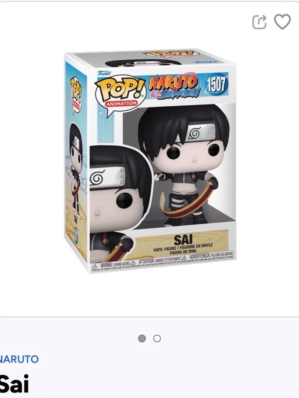 Funko Pop! Naruto Shippuden Sai Vinyl Figure - Black, Gray, Cream- 1507